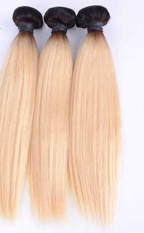 Blonde Brazilian Straight with Dark Roots Bundle